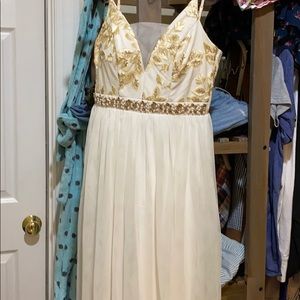 prom dress/ gold and white